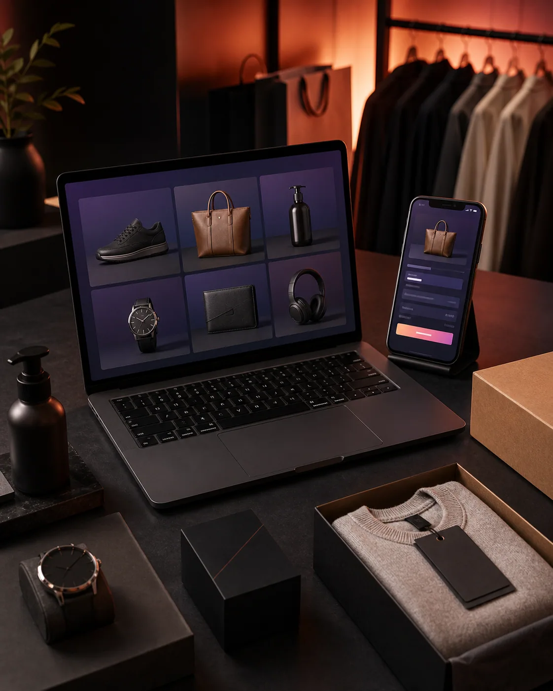 Moderner Onlineshop auf Laptop und Smartphone